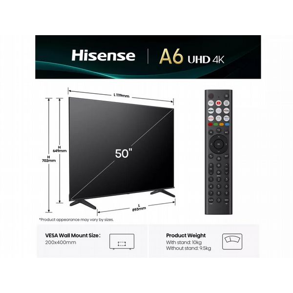 Hisense 50 INCH A6QTUK 4K UHD Smart TV