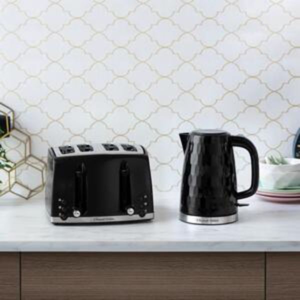 Russell Hobbs Honeycomb Breakfast Bundle Black - Kettle and 4 Slice