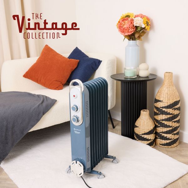 REDIFFUSION VINTAGE 9 FIN OIL FILLED RADIATOR BLUE
