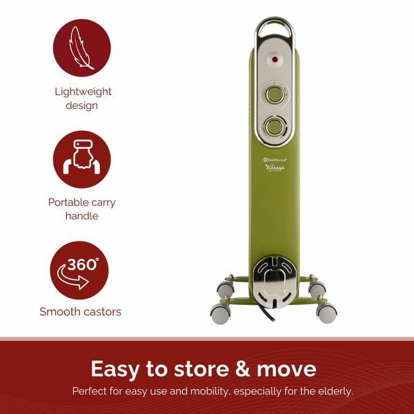 REDIFFUSION VINTAGE 9 FIN OIL FILLED RADIATOR GREEN