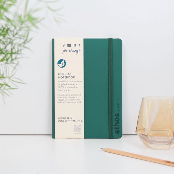 A5 recycled leather notebook  ETHOS Emerald Green