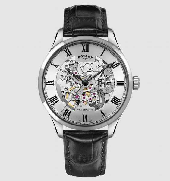 Rotary Men's Greenwich SS Black Strap Silver Dial 50m