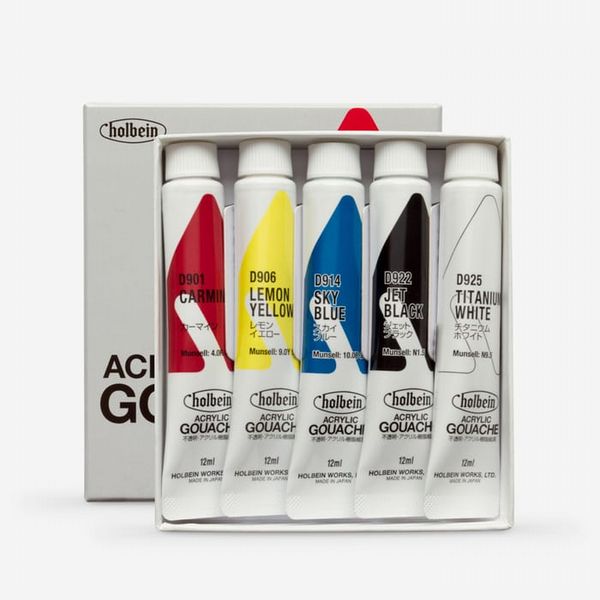 Holbein : Acrylic Gouache : 12ml : Intro Set of 5